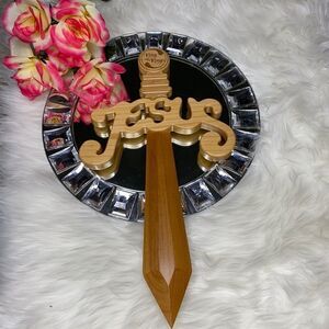 Jesus Wooden Sword Cross Handcrafted Wall Plaque